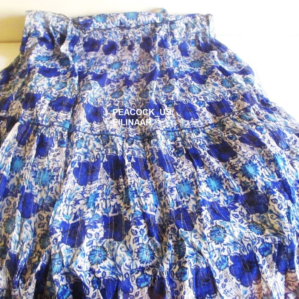 Debbie Katz Chiffon Midi Dress SMALL (4-6) Blue Paisley Tiered Flowy Boho $105 - Picture 8 of 10